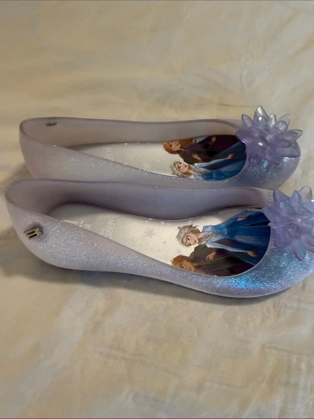 Mini Melissa Girls Frozen Sparkle Jelly Flats in Light Purple size 2